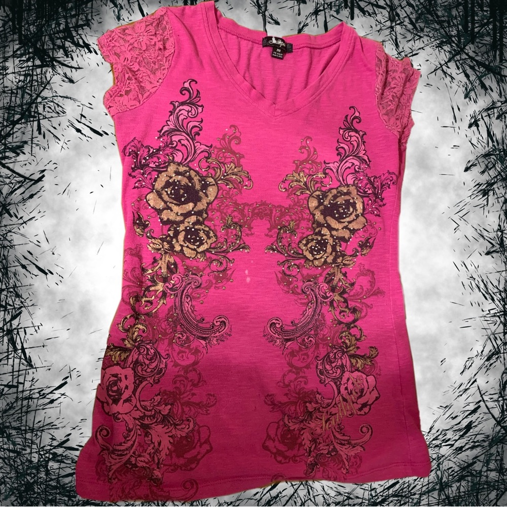 Southpole 2000s pink rhinestone shirt